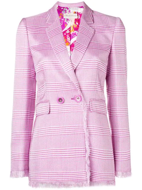 Emilio Pucci Fringed Houndstooth Woven Blazer In Pink | ModeSens