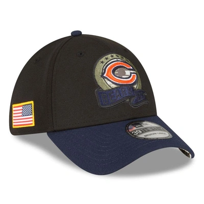 New Era Men's  Black, Navy Chicago Bears 2022 Salute To Service 39thirty Flex Hat In Black,navy