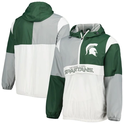 G-iii Sports By Carl Banks White/green Michigan State Spartans Fair Catch Half-zip Anorak Jacket