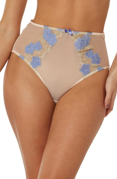 Playful Promises Rayne Embroidered Mesh Briefs In Gold/ Lilac