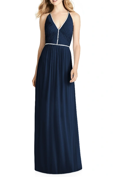 Jenny Packham Pleat Bodice Chiffon A-line Gown In Midnight