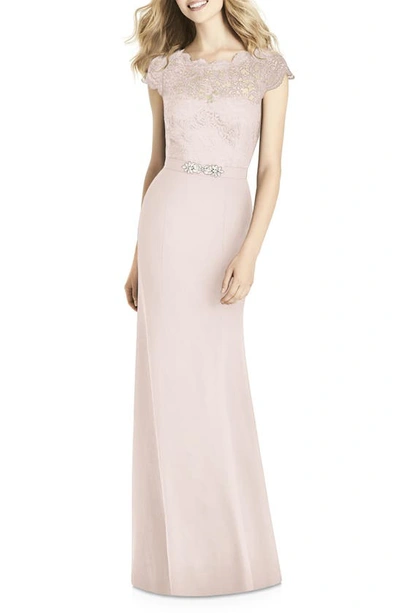 Jenny Packham Lace & Crepe Column Gown In Blush