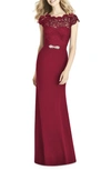 Jenny Packham Lace & Crepe Column Gown In Burgundy