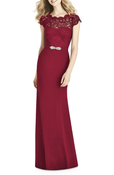 Jenny Packham Lace & Crepe Column Gown In Burgundy