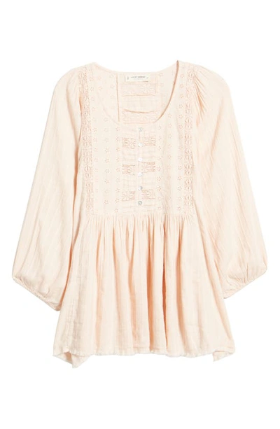 Lucky Brand Lace Yoke Cotton Blend Tunic In Peach Whip