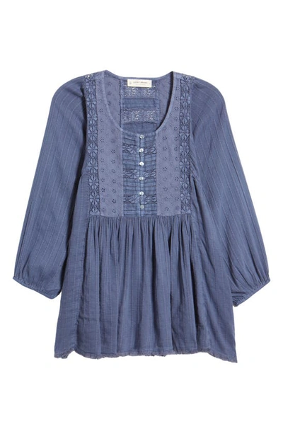 Lucky Brand Lace Yoke Cotton Blend Tunic In Nightshadow Blue