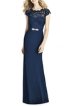 Jenny Packham Lace & Crepe Column Gown In Midnight