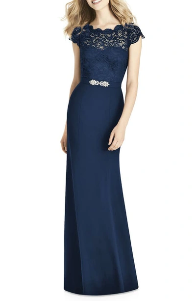 Jenny Packham Lace & Crepe Column Gown In Midnight