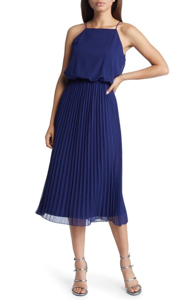 Sam Edelman Blouson Pleated Dress In Navy