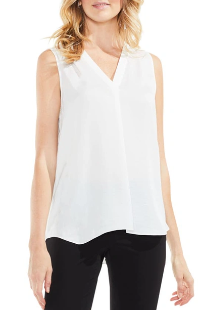 Vince Camuto Rumple Satin Sleeveless Peplum Top In New Ivory