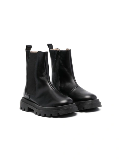 Florens Kids' Leather Zip-up Ankle Boots In Black
