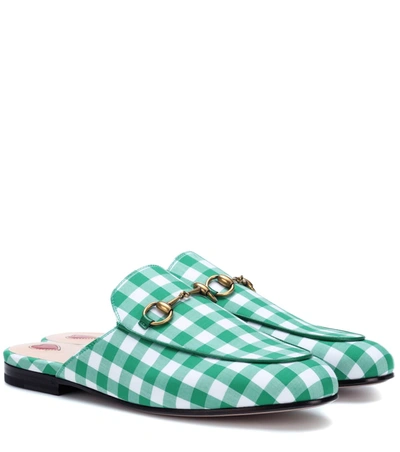 Gucci Princetown Gingham Backless Loafers In Green