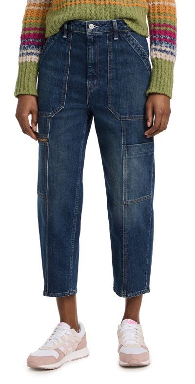 Mother The Private Zip Pocket High Rise Wide Leg Jeans In Mile High In Blue