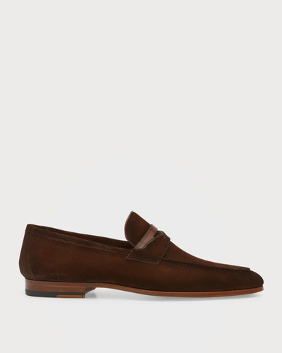 Bergdorf Goodman Men's Suede Leather Penny Loafers In Mid Brown Suede