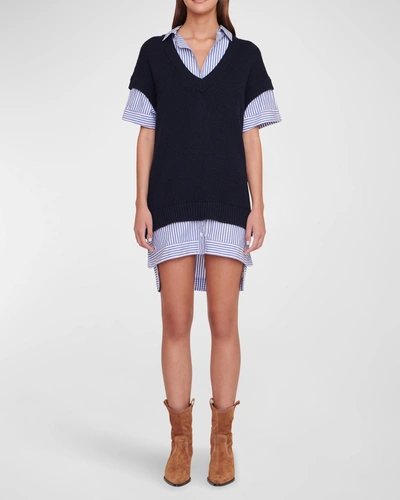 Staud Women's Bridget Wool Sweater Shirt Dress In Navy/blue White Stripe