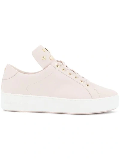 Michael Michael Kors Pink Leather Sneakers With Metal Suds In Soft Pink