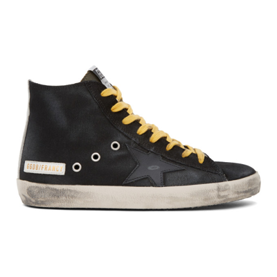 Golden Goose Men's Francy Vintage Star High-top Sneakers In Black Canvas-black Star-yellow