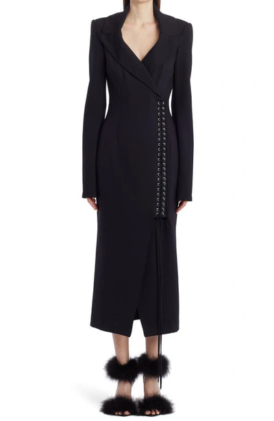 Dolce & Gabbana Lace-up Long Sleeve Midi Dress In Nero