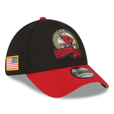 New Era Men's  Black, Cardinal Arizona Cardinals 2022 Salute To Service 39thirty Flex Hat In Black,cardinal