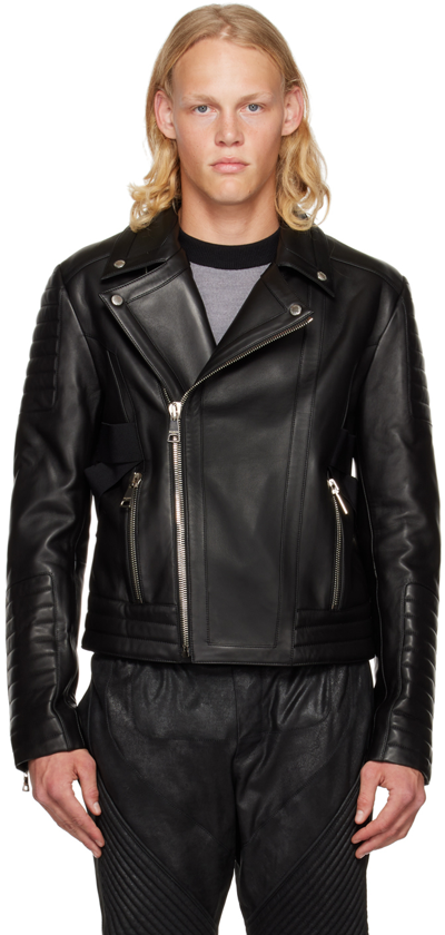 Balmain Panelled Biker Jacket In Black