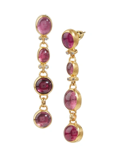 Gurhan Pointelle 24k Yellow Gold, Pink Tourmaline, & 0.144 Tcw Diamond Drop Earrings