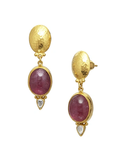 Gurhan Rune 24k Yellow Gold, Pink Tourmaline, & 0.25 Tcw Diamond Drop Earrings