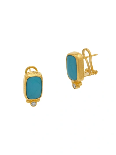 Gurhan Rune 24k Yellow Gold, Turquoise, & 0.17 Tcw Diamond Earrings
