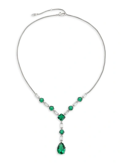 Adriana Orsini Glitz Rhodium-plated & Cubic Zirconia Y-necklace In Sterling Silver Emerald