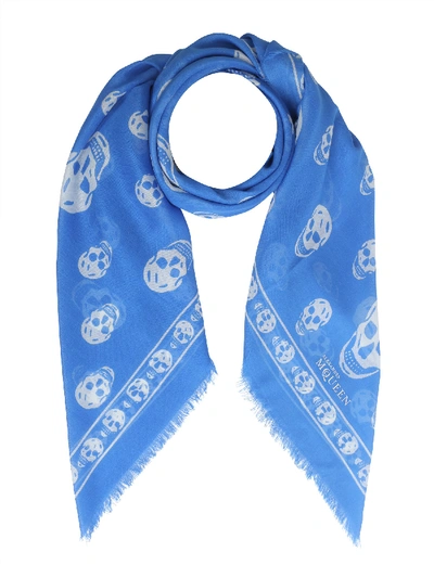 Alexander Mcqueen Skull Printed Foulard In Azure