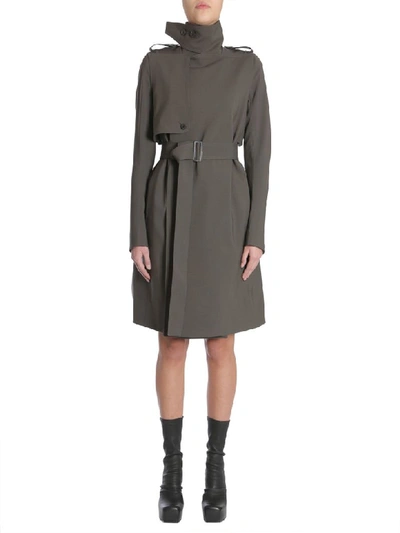 Rick Owens Turtleneck Trench Coat In Militare
