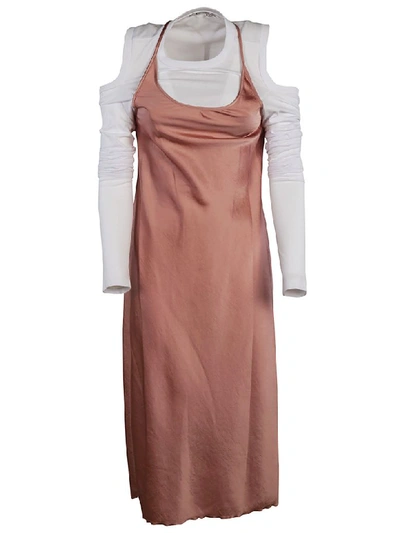Alexander Wang Flared Midi Dress In Guava With White Combo