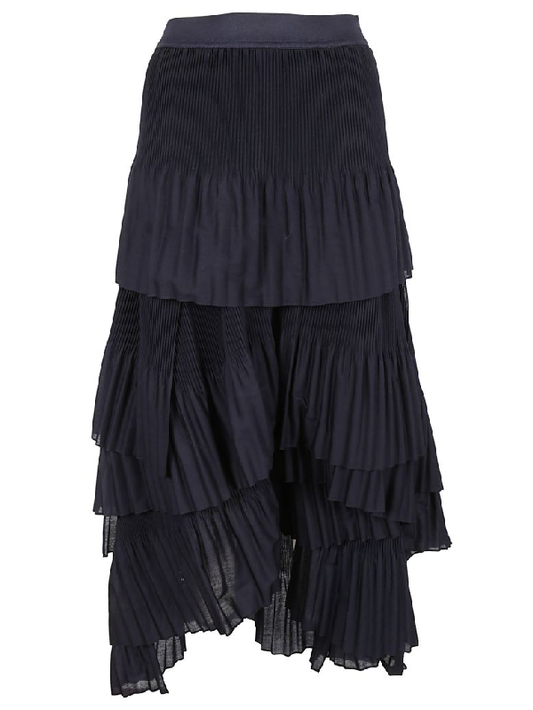 Brunello Cucinelli Asymmetric Pleated Skirt In Blue | ModeSens