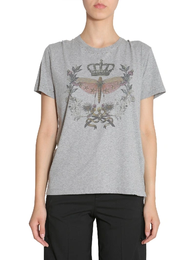 Red Valentino Dragonfly And Crown Printed T-shirt In Grey