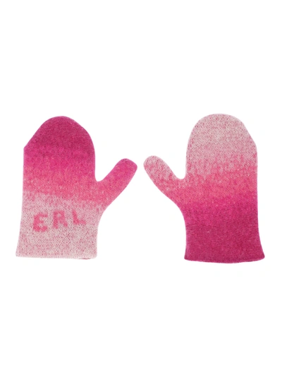 Erl Ombre Logo-embroidered Mohair-blend Mittens In Pink