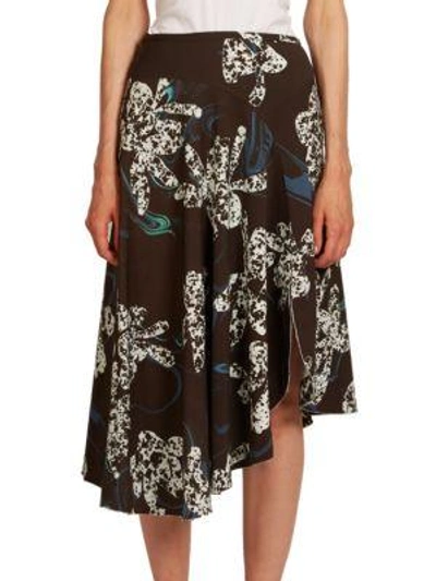 Cedric Charlier Asymmetric Orchid Skirt In Black Blue