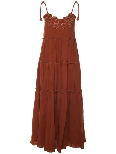 See By Chloé Floral-embroidered Cotton Dress In Bordeaux