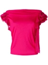 Givenchy Frill Trim Slash Neck Blouse - Pink In Pink & Purple