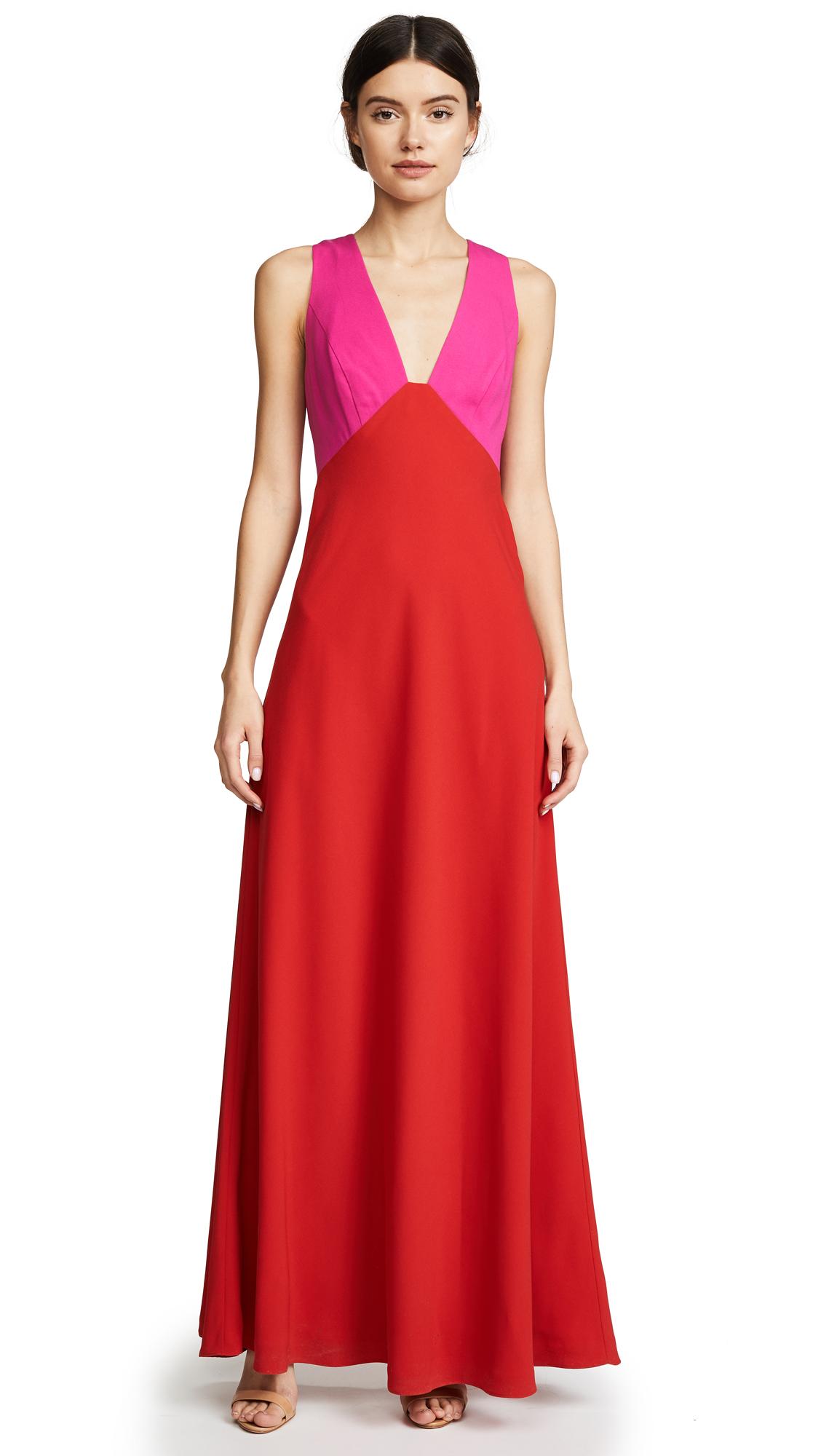Jill Jill Stuart Colorblock Column Gown In Begonia Pink Poppy Red Modesens