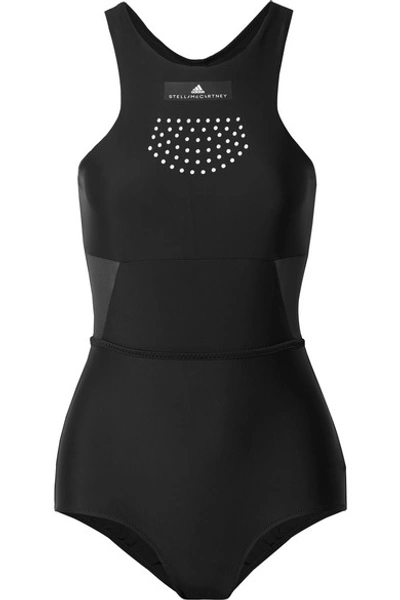 Adidas By Stella Mccartney High-neck Mesh-insert Swimsuit In Black