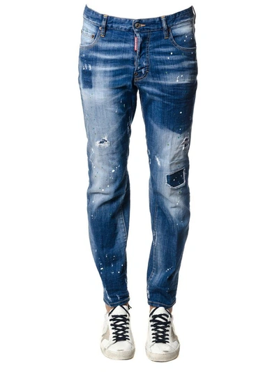Dsquared2 Distressed Cotton Denim Jeans In Blu-denim