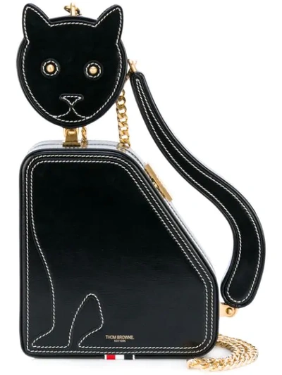 Thom Browne Cat Icon Calfskin Clutch Bag In Black