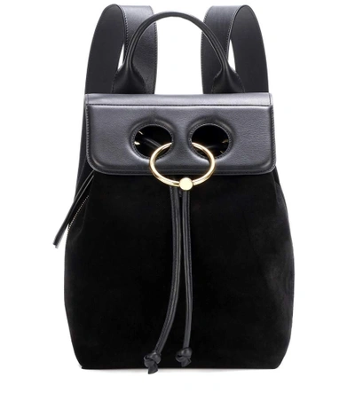 Jw Anderson Pierce Mini Suede And Textured-leather Backpack In Black