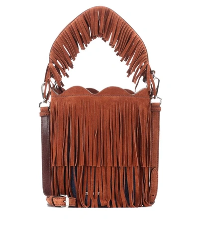 Miu Miu Fringed Suede Bucket Bag In Brown