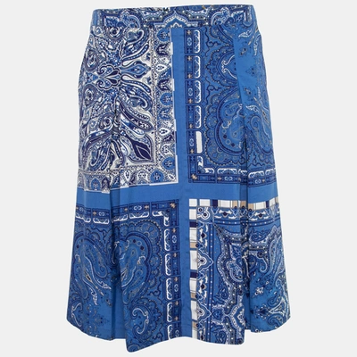 Pre-owned Etro Blue Paisley Printed Cotton Pleated Skirt M