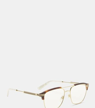 Gucci Havana Tortoiseshell Rimmed Optical Glasses In Brown And Gold