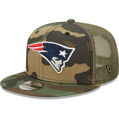 New Era Men's  Camo, Olive New England Patriots Trucker 9fifty Snapback Hat In Camo,olive