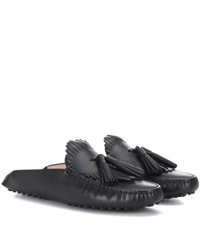 Tod's Gommino Leather Slippers In Black