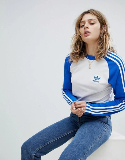 Adidas Originals Adicolor Three Stripe Raglan Top In Blue - Blue