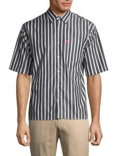 Ami Alexandre Mattiussi Striped Short-sleeve Shirt In Black White