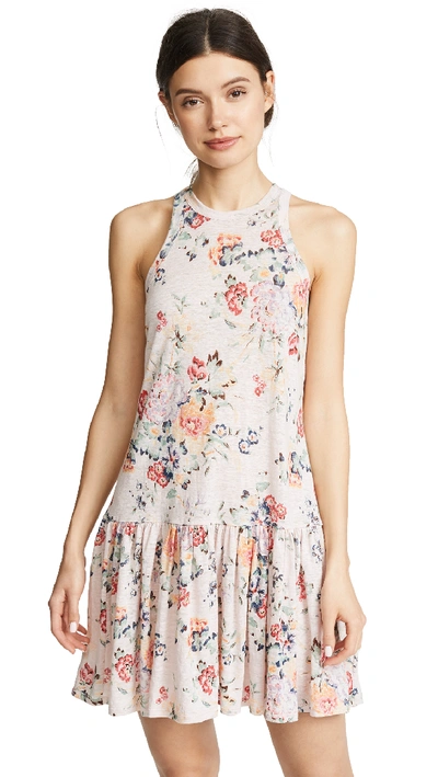 Rebecca Taylor Marlena Floral Linen Jersey Dress In Dusty Rose